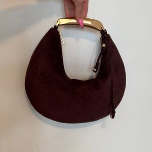 Elegant Brown Suede Hobo Bag with Gold Handle